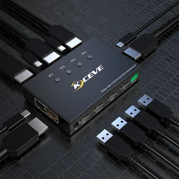 4 порта HDMI-совместимый KVM-коммутатор RS232 18 Гбит/с, многофункциональный USB-разветвитель, переключатель с общей клавиатурой, мышью, монитором, игровым переключателем