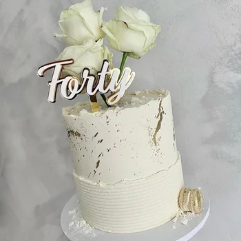 Топпер для торта Forty Happy Birthday Акриловый Золотисто-белый Hello 40 Birthday Cupcake Топпер для украшения торта на 40-й день рождения