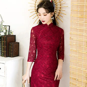 Yourqipao 2023 Летнее Красное Улучшенное Ципао Элегантный Винтажный Ципао В Китайском Стиле Свадебное Вечернее Платье Tang Suit Hanfu для Женщин
