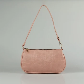 Женская стильная Розовая сумка из цельной синтетической кожи Крокодила подмышками Новый вид Простой сумки Модная одежда Универсальный кошелек через плечо