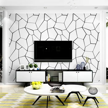 Современные простые черно-белые нетканые обои для гостиной, спальни, столовой, обоймы для фильмов и телевидения, телевизор в скандинавском стиле