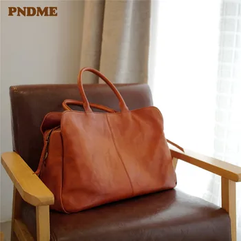 PNDME повседневная мужская и женская дорожная сумка из натуральной кожи для выходных на открытом воздухе, большая вместительная сумка для фитнеса из мягкой натуральной воловьей кожи, большая сумка