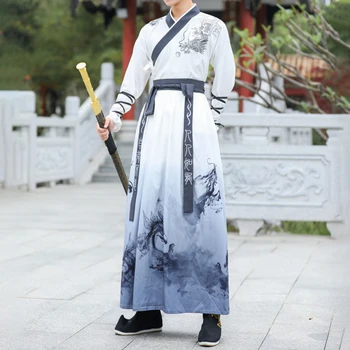 Традиционный национальный костюм в китайском стиле, Косплей, мужская куртка Hanfu, Юбка с галстуком-краской, Костюм с ручной веревкой, Одежда в стиле боевых искусств