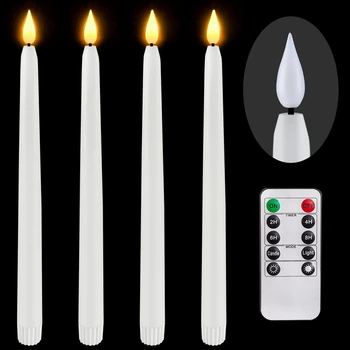 4 шт. Дистанционные беспламенные подсвечники, таймер, светодиодные конические свечи на батарейках для Хэллоуина, свадебное украшение белого цвета